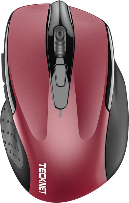 TECKNET Wireless Mouse (2.4G & BT5.0/3.0) Silent 4800 DPI Computer USB A & Bluetooth Mouse 6 Buttons, Wide Compatibility - Red