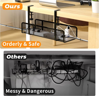 Under Desk Cable Management Tray, Wire Management Desk Cable Organizer Cable Management Box, Cord Organizer Storage for Office