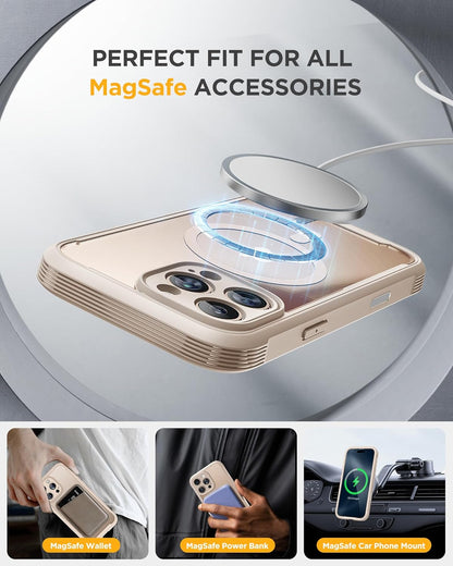 Miracase Magnetic for iPhone 16 Pro Case Full-Body Phone with Built-in Glass Screen Protector, [Compatible with MagSafe] Military Drop Proof 16 Pro Cover Bumper 6.3 inch, Desert