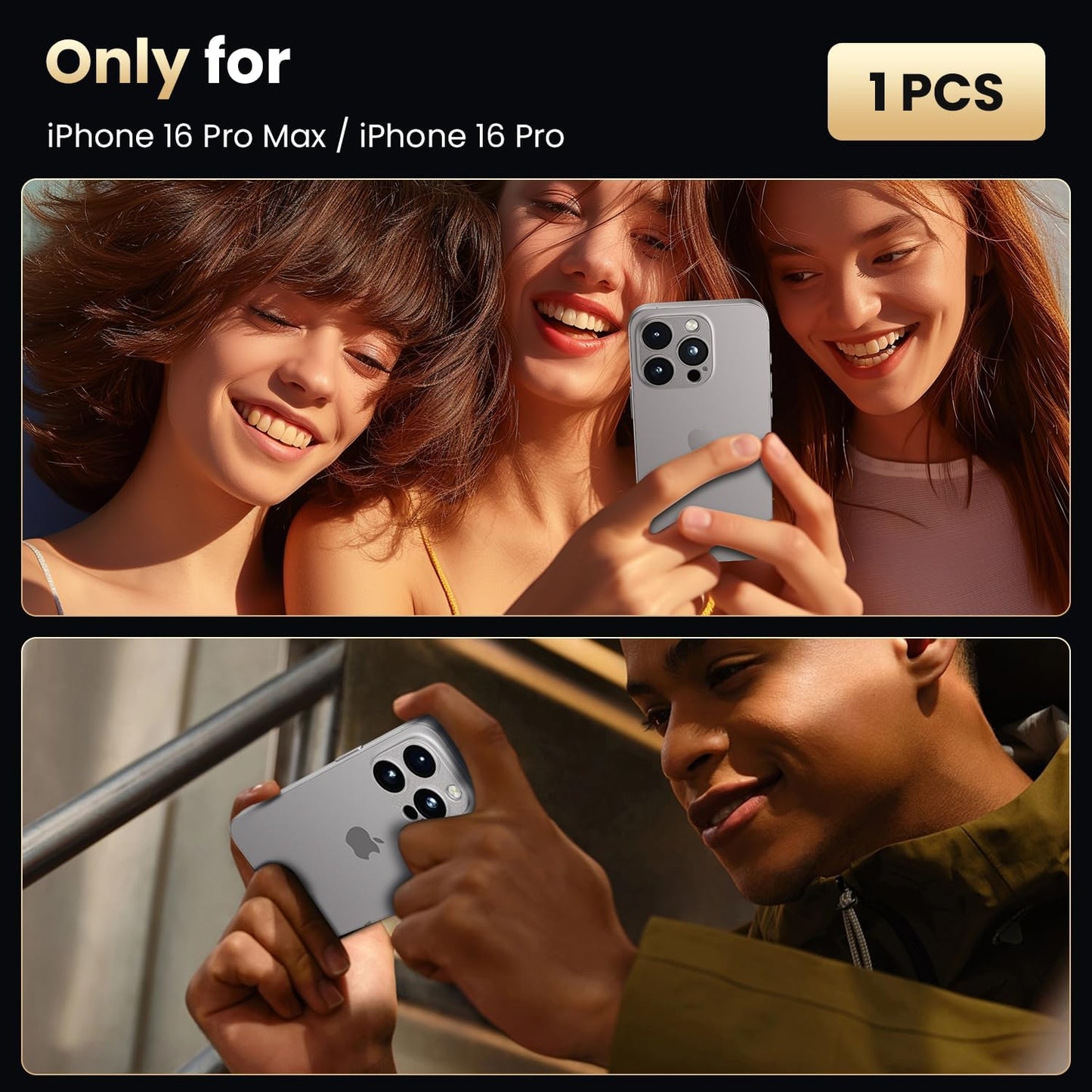 WSKEN for iPhone 16 Pro/iPhone 16 Pro Max Camera Lens Protector, [Military Grade Shatterproof] [Strong Adsorption] Metal Aluminum Alloy Tempered Glass Camera Screen Protector, Grey Titanium