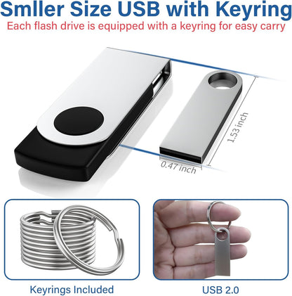 20 Pack 128MB USB Flash Drive with Keychains, Wooolken Sleek Metal USB 2.0 Thumb Drives Memory Stick for PC Laptop Computer(Sliver)