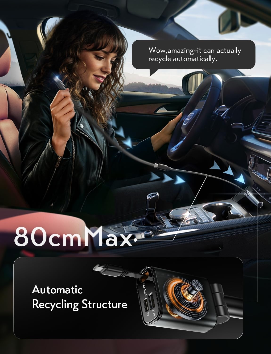 LISEN iPhone 16/15 Car Charger USB C Fast Charging Retractable,【60% Less Space,Mini】 57W Fast iPhone 16/15 USBC Type C Charger for 17 iPhone 16 15 Pro Max Plus，Samsung Galaxy S25/24 Z，Android