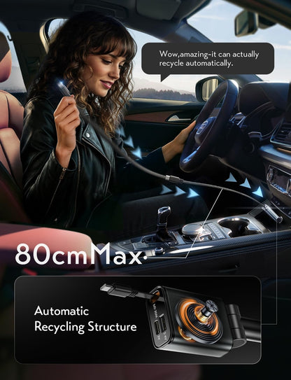 LISEN iPhone 16/15 Car Charger USB C Fast Charging Retractable,【60% Less Space,Mini】 57W Fast iPhone 16/15 USBC Type C Charger for 17 iPhone 16 15 Pro Max Plus，Samsung Galaxy S25/24 Z，Android