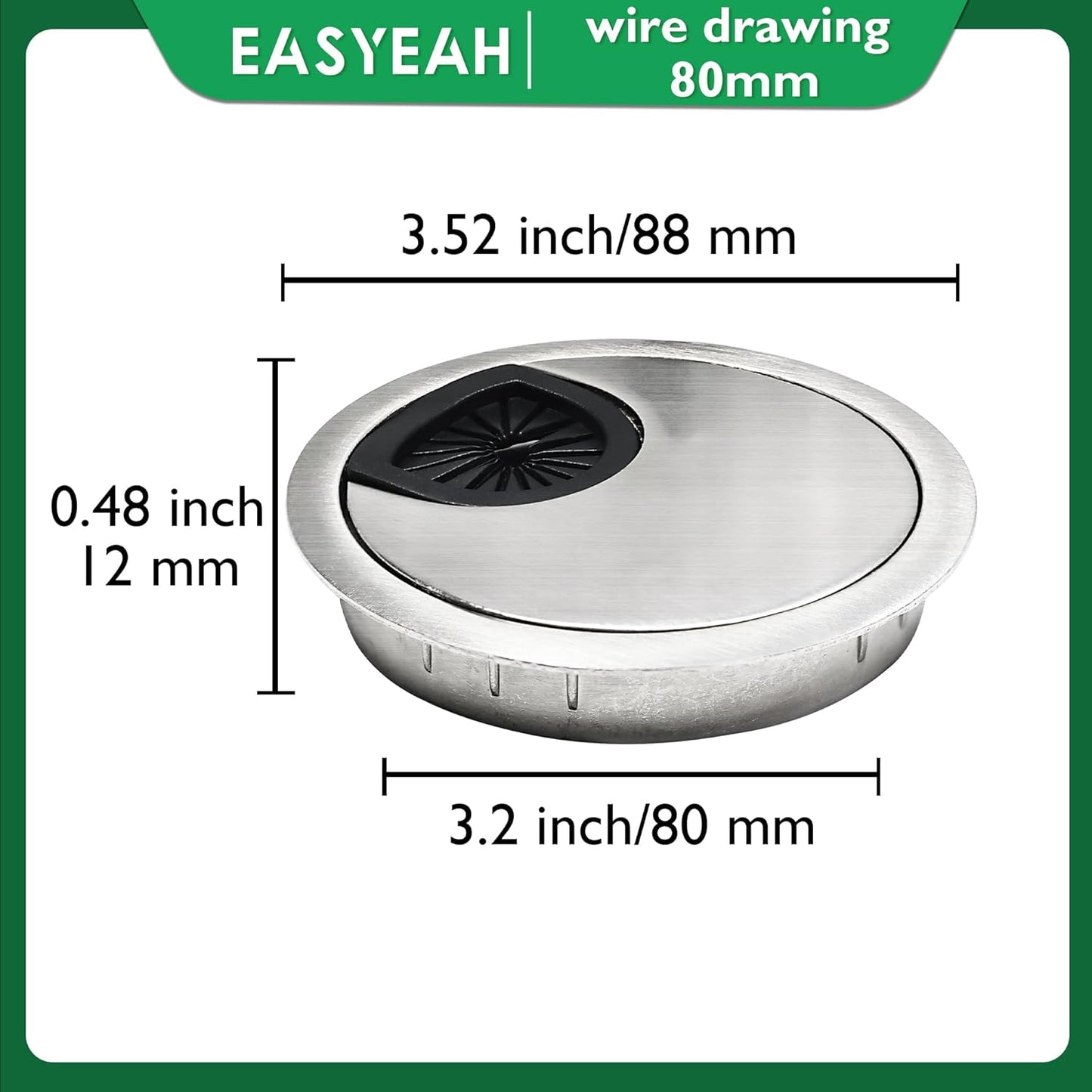 2 Pcs Desk Grommet 3-1/8" / 80 mm, Desk Cord Hole Cover, Cable Grommet Metal Zinc Alloy Materilal, Desk Hole Grommet for Home & Office Pc, Detachable Cable Cord Organizer-Brushed Silver