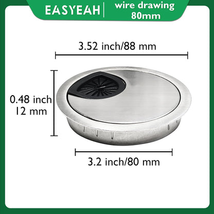 2 Pcs Desk Grommet 3-1/8" / 80 mm, Desk Cord Hole Cover, Cable Grommet Metal Zinc Alloy Materilal, Desk Hole Grommet for Home & Office Pc, Detachable Cable Cord Organizer-Brushed Silver