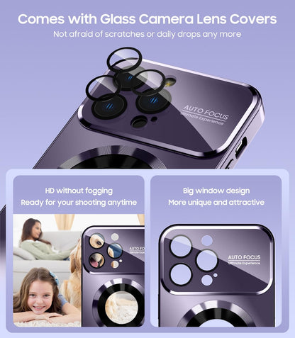 Magnetic for iPhone 13 Pro Max Case, Compatible with MagSafe, Built-in Camera Lens Protector, Logo View, Military Grade Drop Proof Phone Case Cover, Purple