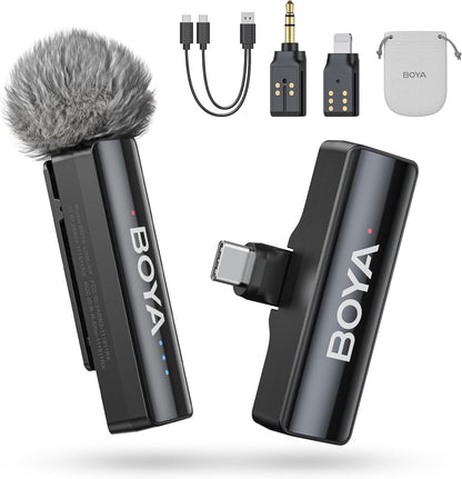 BOYA BOYALINK 2 A1 (1TX+3RX Adapter) Wireless Lavalier Microphone for iPhone Camera Android, Clip on Mic, 48 KHz 24 Bit, 6mm Mic, 1000ft, Noise Cancelling, Mini Lapel Mic USB-C/Lightning/3.5mm TRS