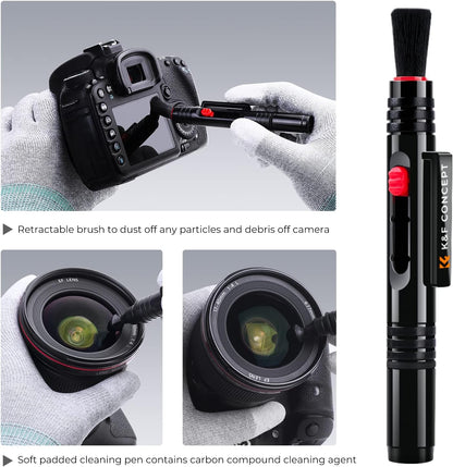 K&F CONCEPT Professional Lens Cleaning Pen with Soft Brush, Carbon Head Lens Cleaning Pen Compatible with Canon, Nikon, Pentax, Sony Digital Camera Cleaning,AR VR Glasses Cleaning
