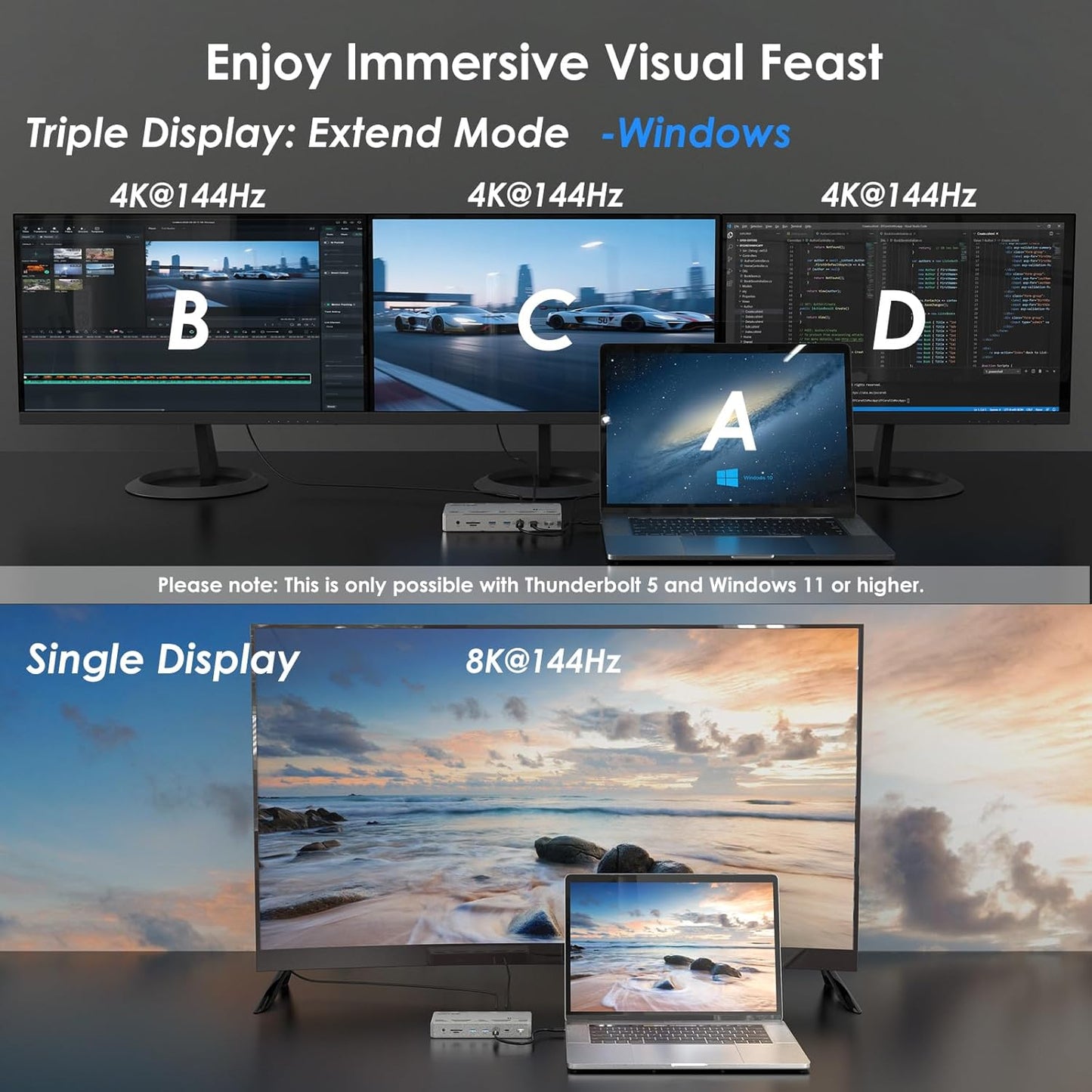 WAVLINK Thunderbolt 5 Docking Station, 12-in-1 Thunderbolt 5 Dock with 120Gbps Max Transfer, 140W PD, 2.5G Ethernet Port, 4X USB-A 3.2 Gen 2, SD 4.0, 8K Display for Thunderbolt 5/4 Laptops