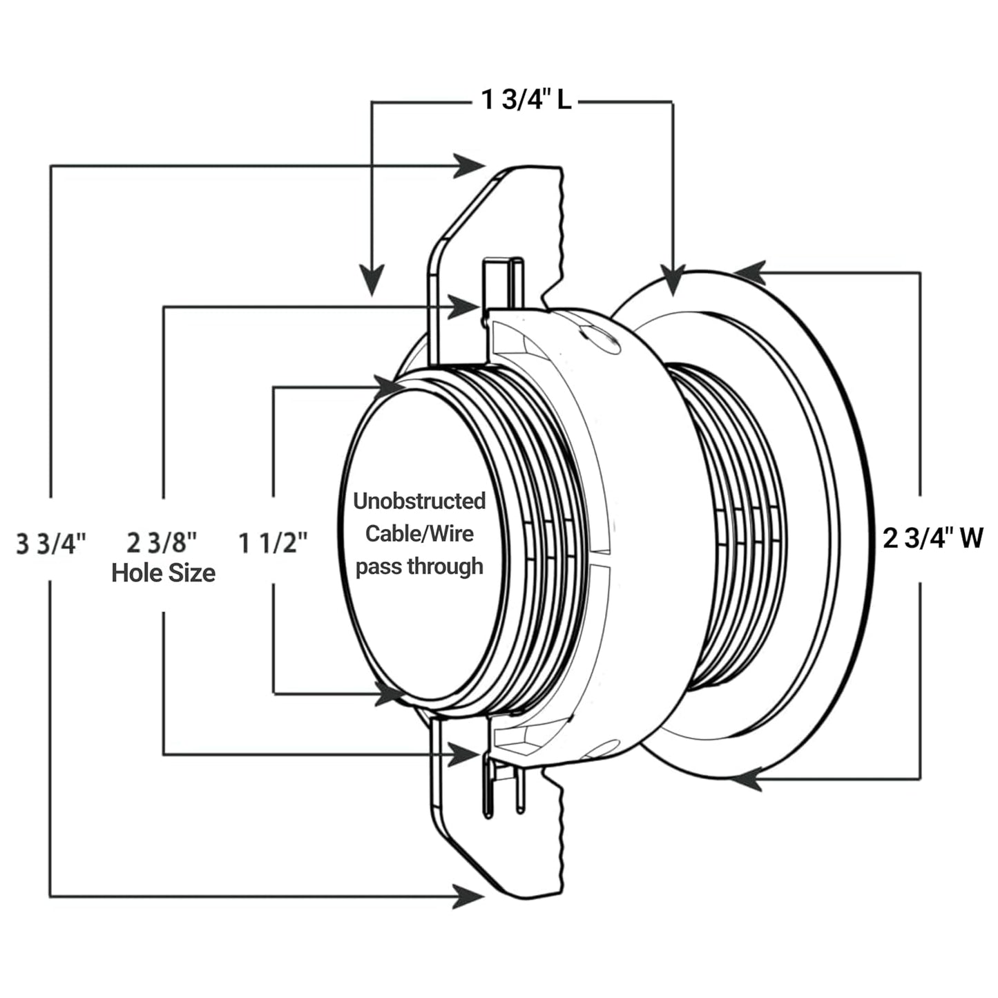 (2-Pack Black) Cable, Wire & Cord Management - Self Locking Grommet with Cover for Walls, Ceilings, Desks, Used for All Surfaces 3/8” to 1” Thick, Made in USA