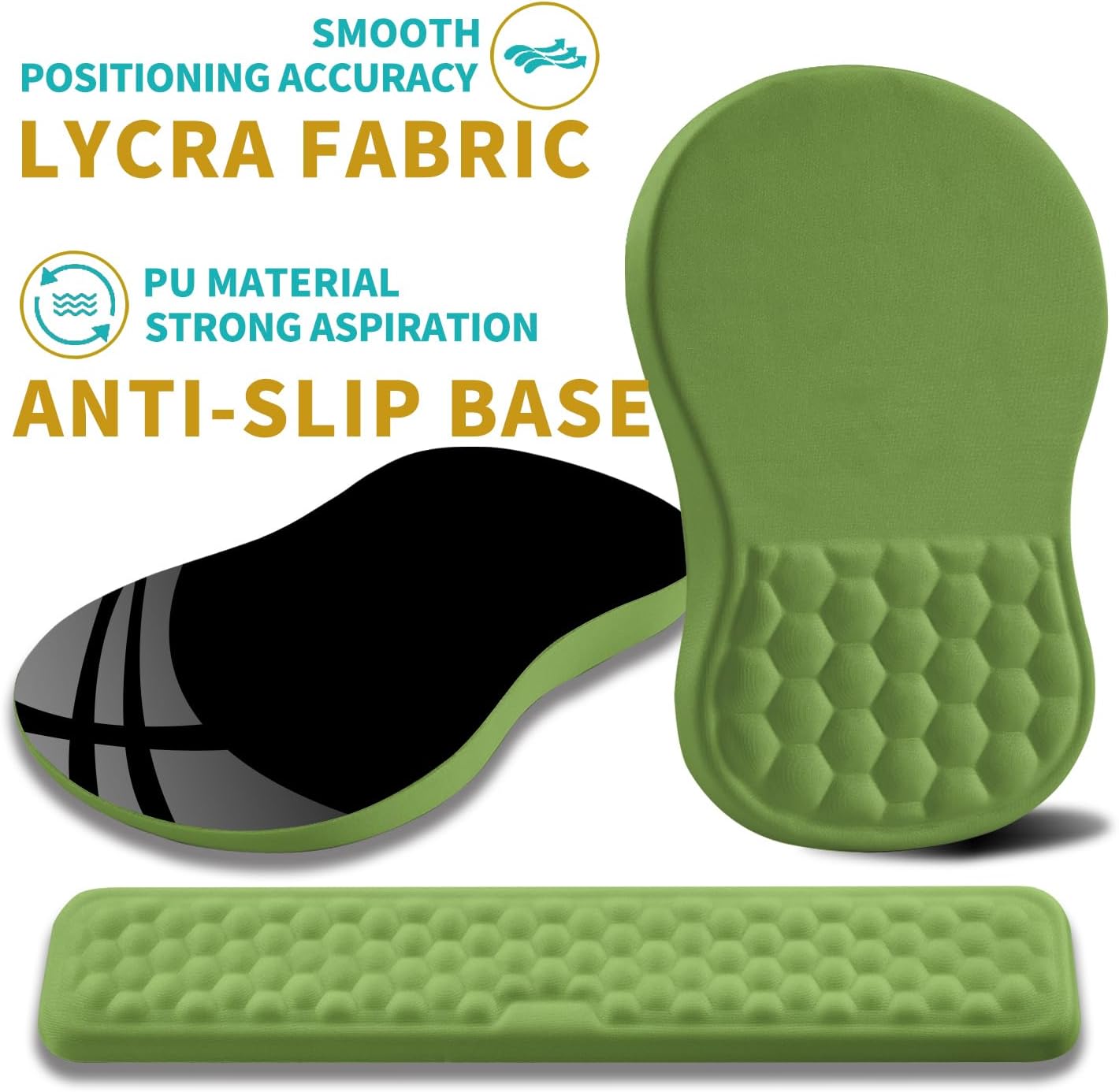 Hokafenle 2 in 1 Ergonomic Mouse Pad Wrist Support & Wrist Rest for Computer Keyboard Set, with Relieve Carpal Tunnel Pain Massage Bulge and Full Memory Gel Design (2In1 Set, Grass Green)