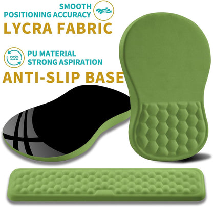Hokafenle 2 in 1 Ergonomic Mouse Pad Wrist Support & Wrist Rest for Computer Keyboard Set, with Relieve Carpal Tunnel Pain Massage Bulge and Full Memory Gel Design (2In1 Set, Grass Green)