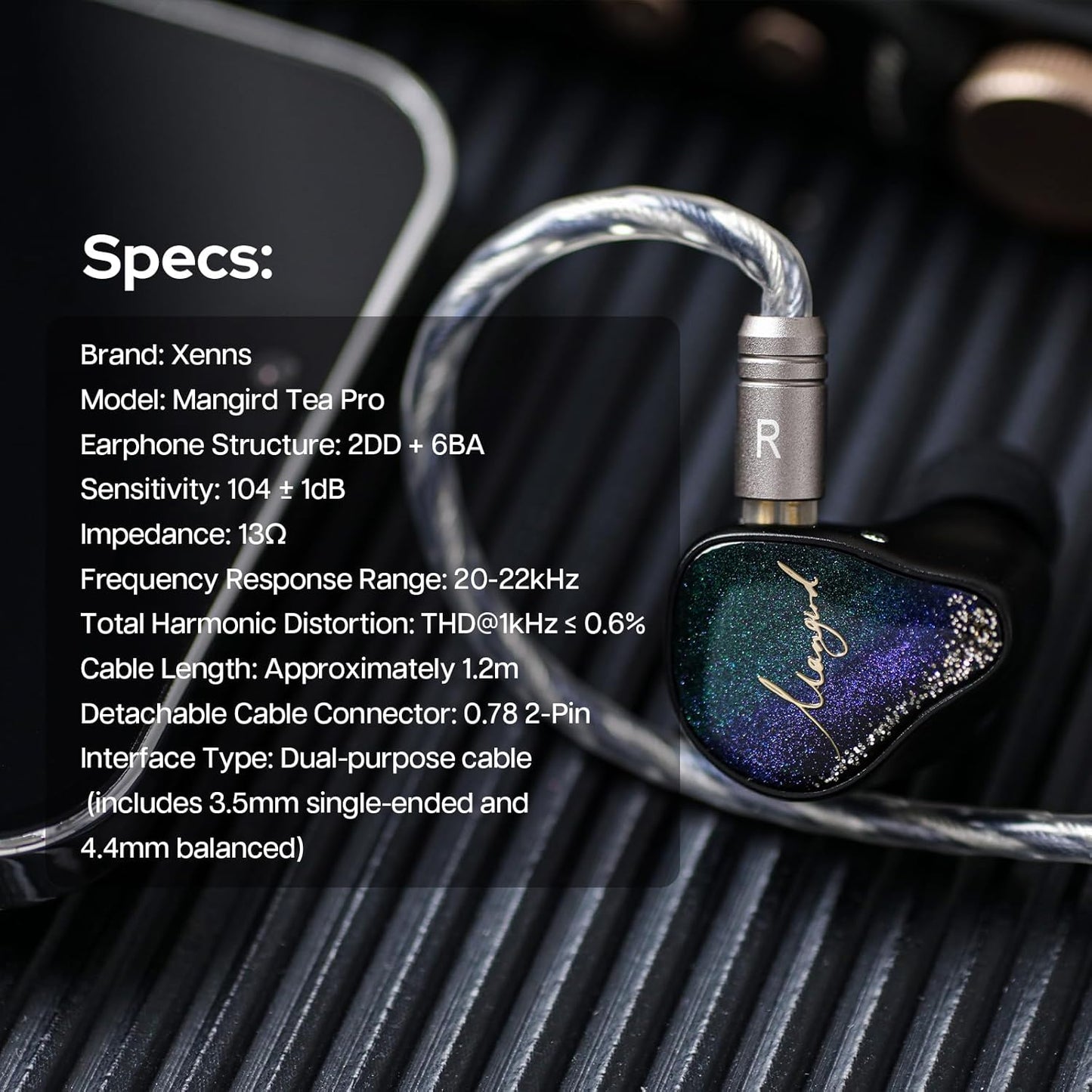 Linsoul Xenns Mangird Tea PRO in Ear Monitor, 6BA+2DD Hybrid Earphone IEM, Wired Gaming Earbuds with Detachable IEM Cable for Musician Audiophile