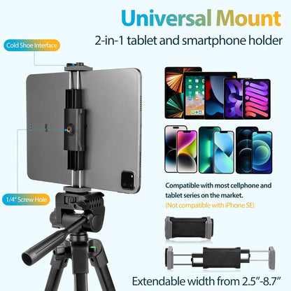 Aureday Phone Tripod Stand, 64” Extendable Cell Phone&Camera Tripod with Wireless Remote and Phone Holder, Aluminum iPad Tripod for Video Recording/Selfies/Live Stream/Vlogging