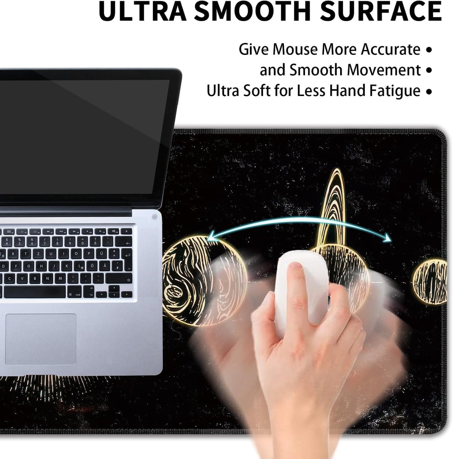 Galaxy Planet Large Mouse Pad,Gaming Keyboard Desk Pad,Extended Mouse Mat Non-Slip Rubber Base with Stitched Edges for Office Game Home XL 31.5"x11.8"