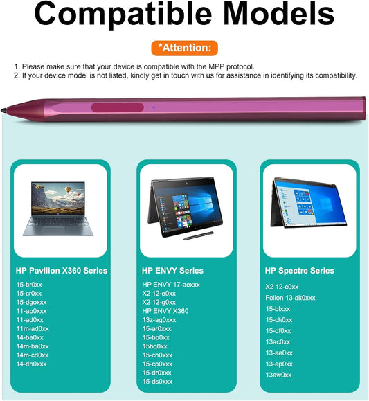 Stylus for HP Envy X360 Pavilion x360 Specter X360 Spectre x2 Envy x2 Touchscreen Laptop Rechargeable MPP 2.0 Tilt Pencil 4096 Pressure Sensitivity Using The Microsoft MPP Protocol, Red