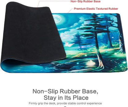 Lokigo Desk Pad, Extended Large Gaming Mouse Pad, Waterproof Starry Night Mouse Pad for Desk Rubber Base with Stitched Edges DeskMatt for Games Laptop Home Decor 31.5"x15.7", Forest Butterfly