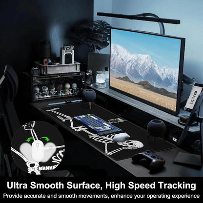 Mouse Pad, Large Skeleton with Cocktail Desk Mat, Extended Non-Slip Gaming Keyboard Mousepad Desk Pad, Thick Stitched Edges Waterproof Mouse Mat 31.5"x15.7" (Human Skeleton)