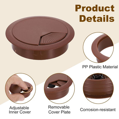 uxcell 6 Pcs 80mm (3.15 Inch) Desk Grommet, Plastic Cable Hole Cover, Wire Cord Cable Organizer for Home Office Computer Desk Cabinet, Brown