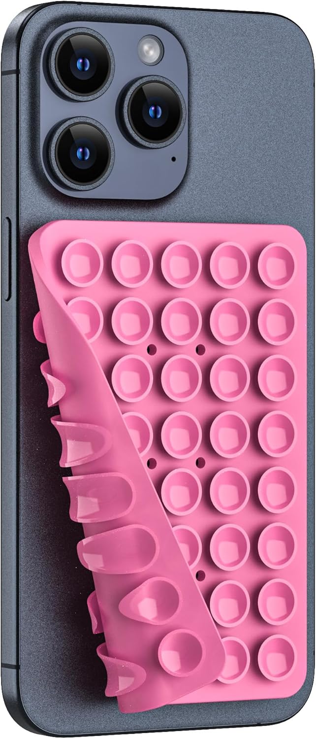 Silicone Double Sided Suction Phone Case Mount, Detachable Hands Free & Strong Grip Holder for Selfies & Videos, Compatible iPhone Android (Pink, 1Pack)