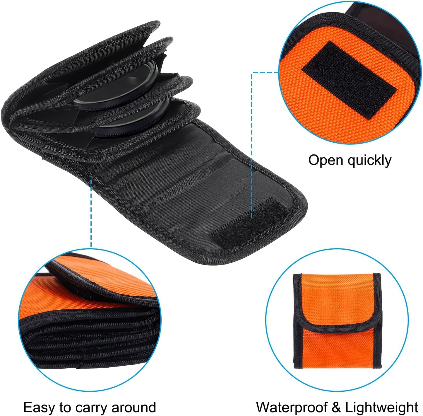 PATIKIL Lens Filter Case, 4-Pocket Camera Filter Case Portable Lens Filter Pouch Photography Fit Camera Bag Pocket Drone for 25mm-58mm, Orange