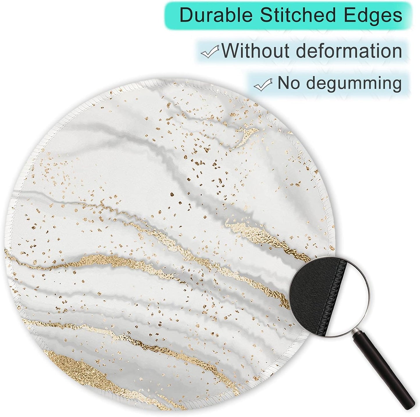 ITNRSIIET Round Mouse Pad with Stitched Edge Premium-Textured Waterproof Non-Slip Rubber Base Desktop Protection Mat Diameter 8.7 inches, Gray Gold Marbling