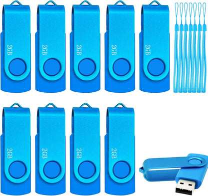 2GB USB 2.0 Flash Drive 10 Pack Nicepicten Pendrive Swivel Thumb Drives Jump Drives Zip Drive USB Memory Stick Thumbdrive Flashdrive Ideal for Home Office Shared Data Storage, Blue 2GB