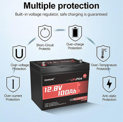 12V 100Ah Mini LiFePO4 Lithium Battery, Built-in 100A BMS,1280Wh Deep Cycle Rechargeable Battery 6000+ Cycles 10-Year Lifespan for RV, Solar, Marine and Home Energy Storage