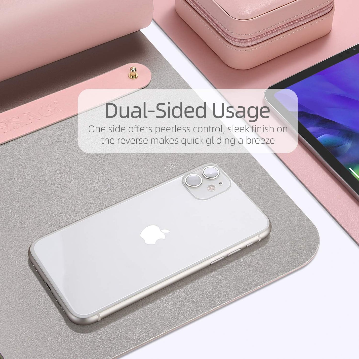 YSAGi Multifunctional Office Desk Pad, Ultra Thin Waterproof PU Leather Desk Mat, Dual Use Desk Writing Mat for Office/Home (35.4" x 17", Pink)