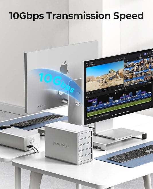 ORICO Daisy-Chain 5-Bay Hard Drive Enclosure External USB 3.2 Gen 2 Aluminum Das Enclosure Support 22TB and Expansion Max Up to 330TB for 3.5-inchs HDD -9958C3