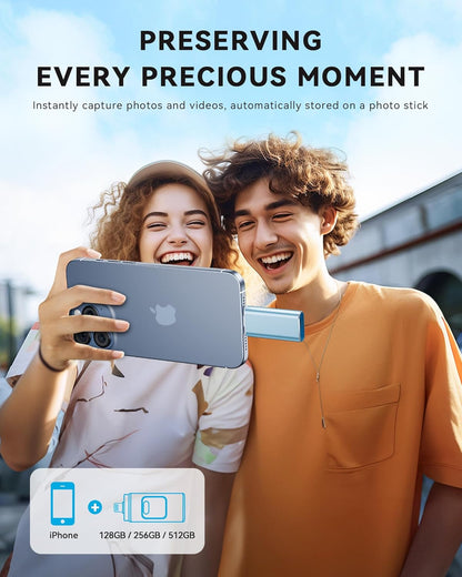 Apple MFi Certified 128GB Flash Drive for iPhone Thumb Drive Photo Stick, USB Memory Stick iPhone Flash Drive for Photos Videos, High Speed Jump Drive Compatible for iPhone/iPad/Android/PC (Blue)