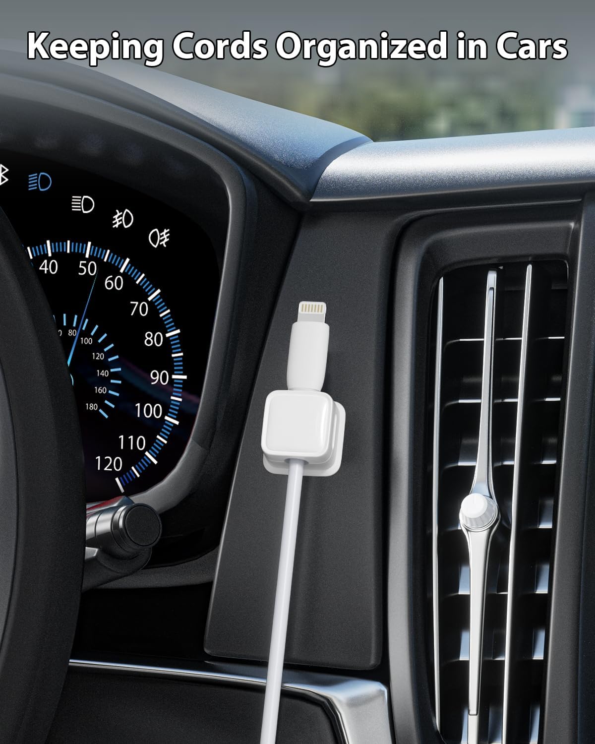 12 Pack Magnetic Cord Organizer Holder,Strong Adhesive Desk Cable Management Easy Open,Organize Phone Charging Cords Wire Holder Organizer Neatly for Home,Office,Car,Desk,Nightstand-White