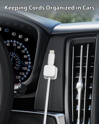 12 Pack Magnetic Cord Organizer Holder,Strong Adhesive Desk Cable Management Easy Open,Organize Phone Charging Cords Wire Holder Organizer Neatly for Home,Office,Car,Desk,Nightstand-White