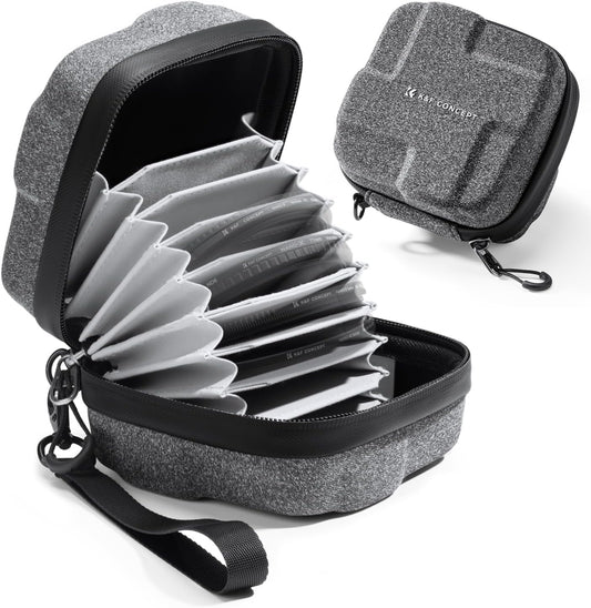 K&F Concept 10 in 1 Lens Filter Case, Hard Shell Camera Filter Pouch Up to 82mm with Hand Strap, Waterproof Camera Lens Filter Storage Wallet for ND UV CPL Filter Pouch
