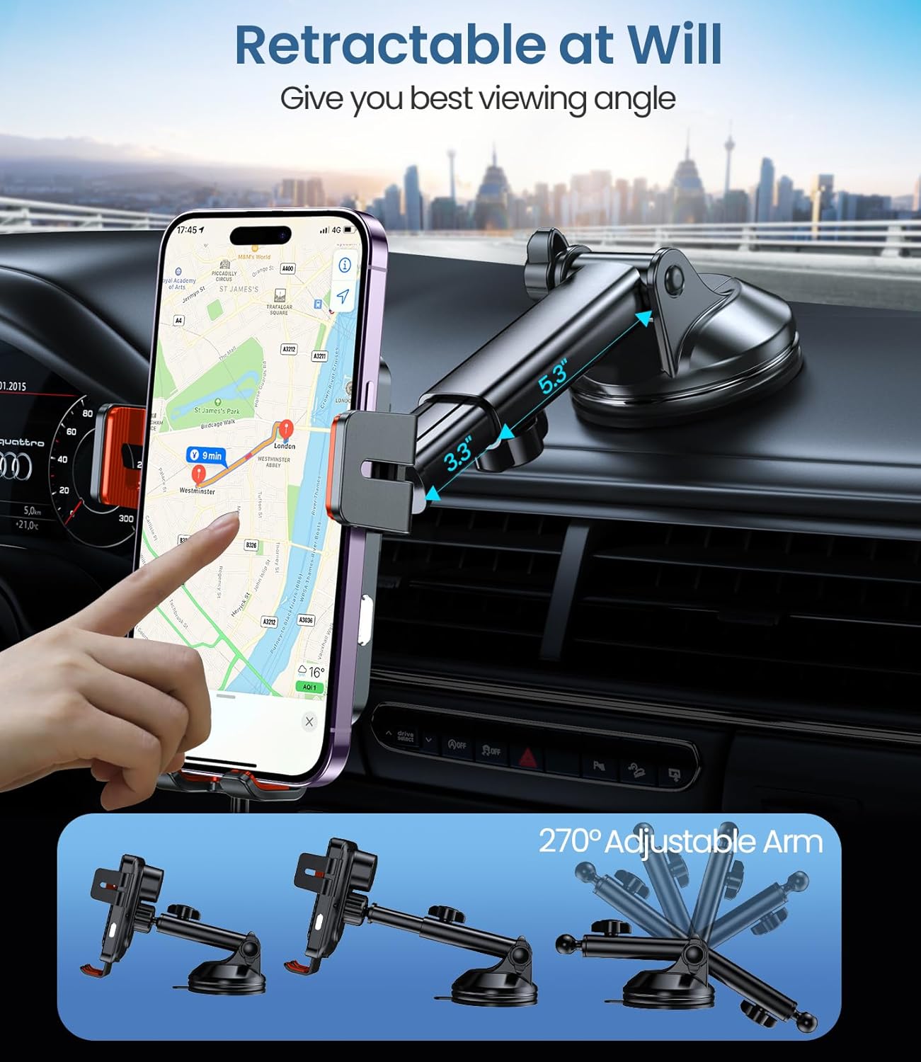 Wireless Car Charger, MOKPR 15W Fast Charging Auto-Clamping Car Mount Hands-Free Car Charger Mount for Dash Windshield Air Vent Compatible with iPhone 16 15/14/13/12, Samsung S23/S22/S21,red