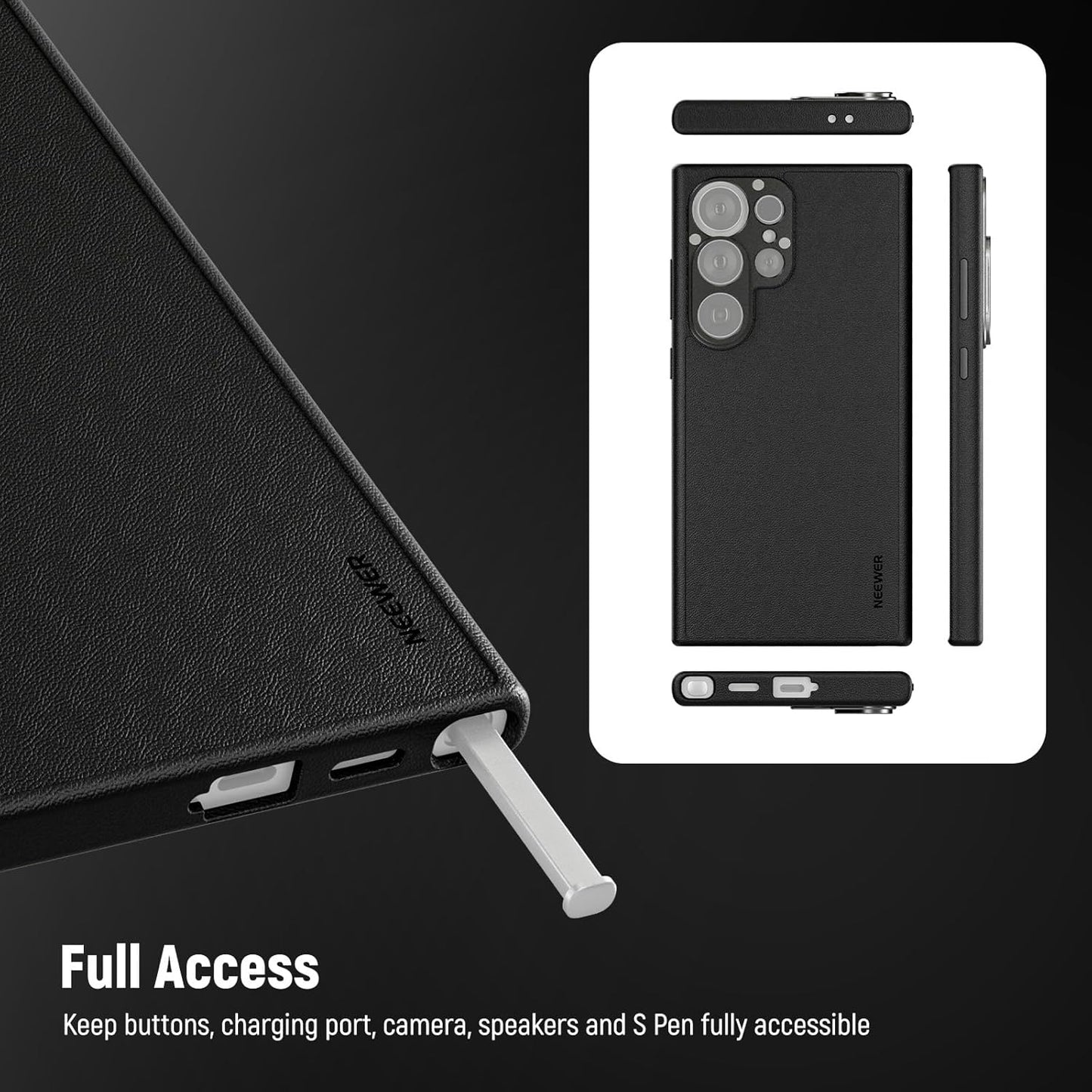 NEEWER S25 Ultra Case, Protective Faux Leather Phone Case with 17mm Lens Mounts & 67mm Filter Adapter for Video Recording, Compatible with Samsung Galaxy S25 Ultra MagSafe Charging, PA092 Black