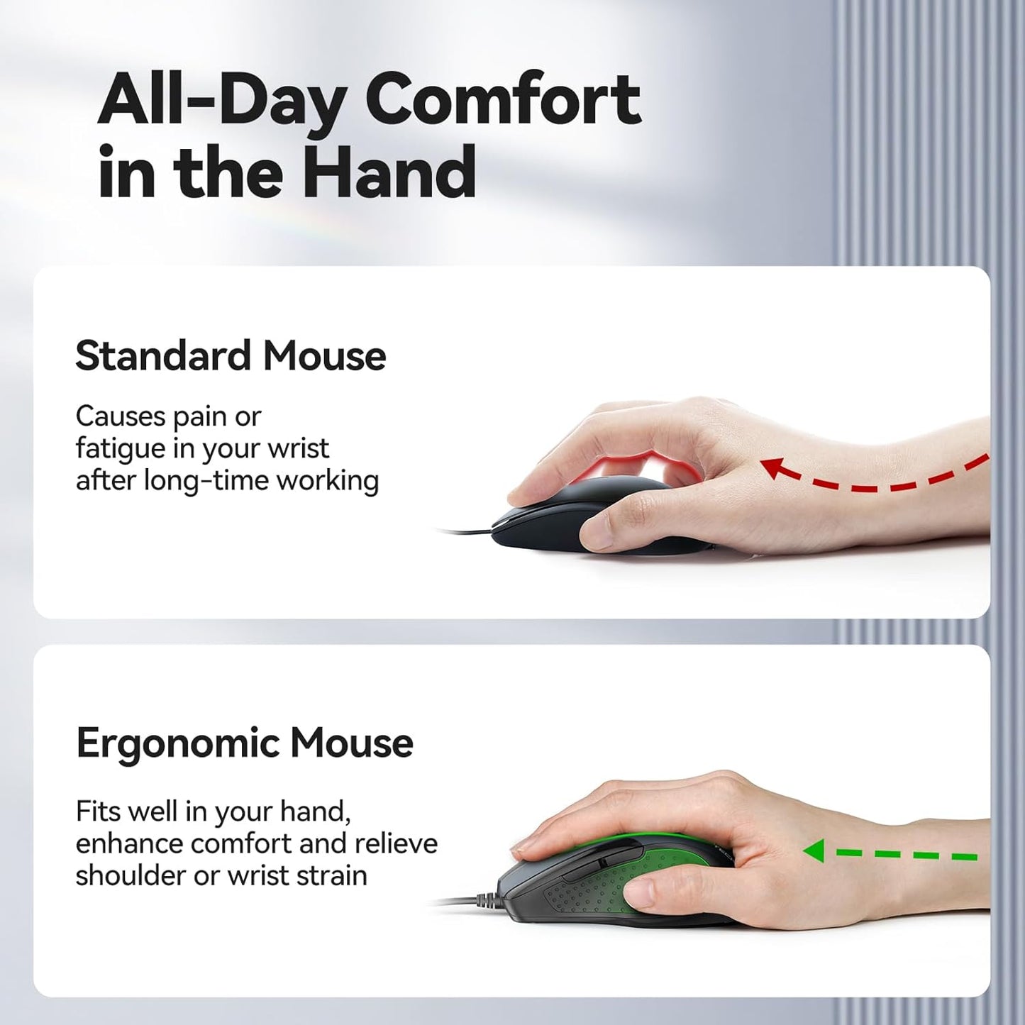 TECKNET USB Wired Mouse, 6-Button Corded Computer Mouse with 4 Adjustable DPI, Optical Computer Mice with Ergonomic Design and 5FT Cord for Laptop, Chromebook, PC, Desktop, Mac, Notebook-Gray