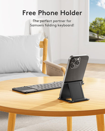 Samsers Foldable Bluetooth Keyboard with Touchpad, Full-Size Wireless Folding Keyboards with PU Leather, Support 3 Devices (BT5.1 x 3), Portable Travel Keyboard for iOS Android Windows Mac OS, Black