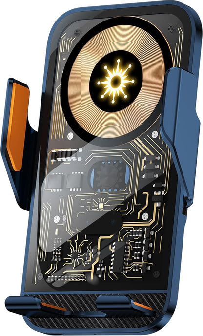 Wireless Charger Holder, Auto Clamp Vent Phone Mount - 15W Fast Charging Dual Induction Car Phone Mount with Transparent Design for iPhone 16 Pro Max 15 14 13 12 11, Sumsung S24 S23 S22 Series