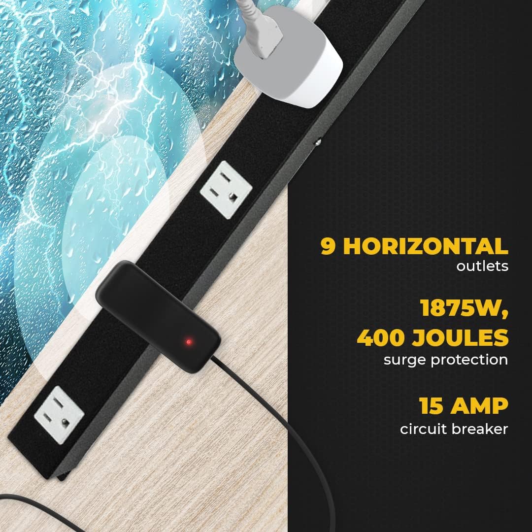 9 Outlets 3 Feet Power Cord 3 Feet Body Opentron OT3093 Heavy Duty Metal Surge Protector Power Strip with Mounting Parts - Free End Caps for Shipping Protection Only