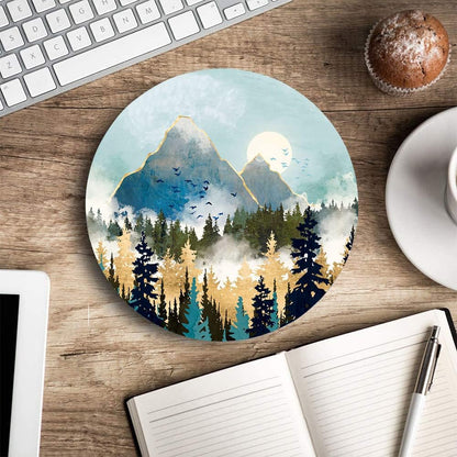 Round Mouse Pad, Abstract Mountain Design Mouse Pad, Custom Cute Mouse Pads for Desk, Washable Cloth Gaming Mousepad, Non-Slip Rubber Computer Small Mouse Pads for Wireless Mouse