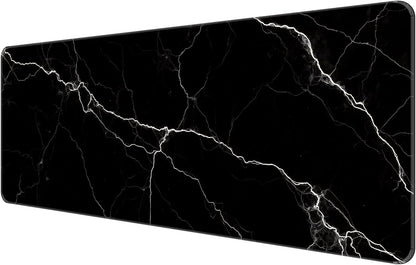Dynippy Thin Extended Gaming Mouse Pad （31.5 * 11.8 * 0.08 inch） with Stitched Edges Large Mousepad Long XXL Keyboard and Mouse pad Desk Mat for Gaming Office & Home - Black White Marble