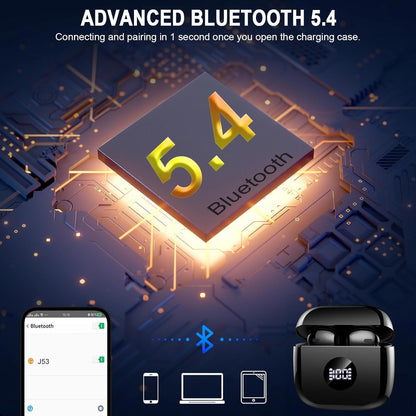 Wireless Bluetooth 5.4 Earbuds, Ear Buds LED Power Display Headphones 6D Stereo, Bluetooth Earbuds in-Ear Noise Cancelling Mic, 40H Playback Mini Case IP7 Waterproof Sports Earphones for Android iOS