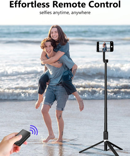 UBeesize Magnetic Tripod for iPhone with Remote, 64’’ Extendable Phone Stand for Video Recording/Vlogging, N52 Strong Holder for iPhone 12-15/Android, Portable Travel Selfie Stick Tripod(Black)