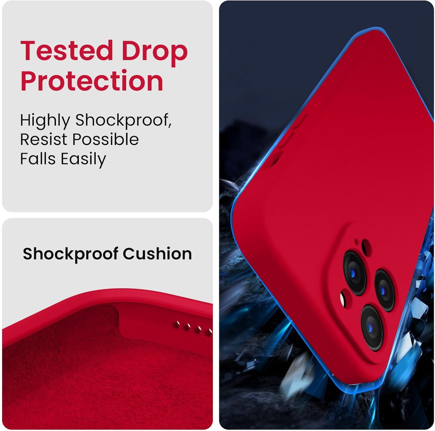FireNova Designed for iPhone 13 Pro Case, Silicone Upgraded [Camera Protection] Phone Case with [2 Screen Protectors], Soft Anti-Scratch Microfiber Lining Inside, 6.1 inch, Deep Red