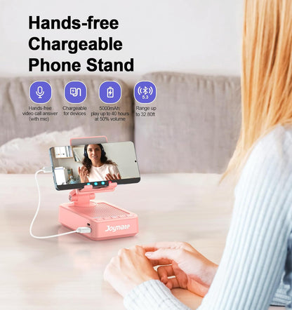 Gifts for Men Women, Phone Stand with Bluetooth Speaker and Charging Function 360° Rotable Angel Adjustable Cell Phone Holder with HD Stereo Sound Fits All Phones,Tablet (Pink)