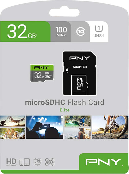 PNY 32GB Elite Class 10 U1 microSDHC Flash Memory Card - 100MB/s Read, Class 10, U1, Full HD, UHS-I, Micro SD (Pack of 1)