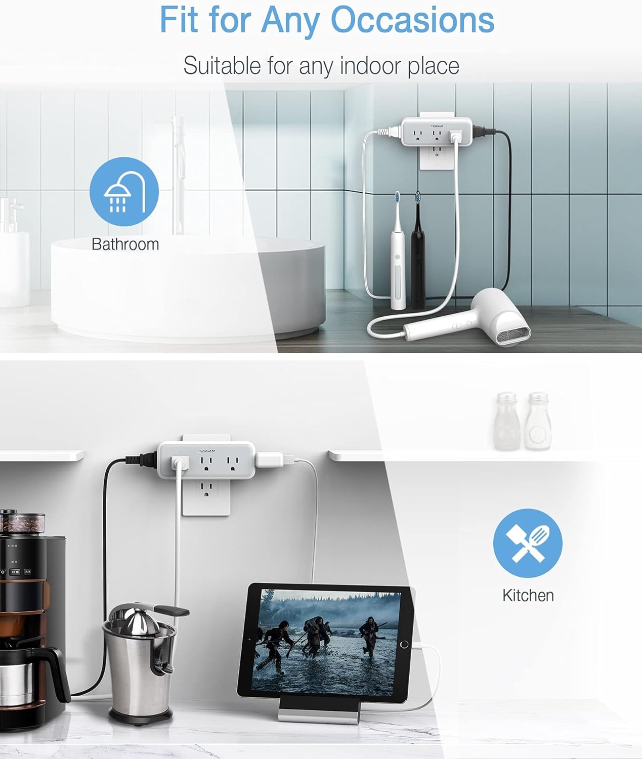 Multi Plug Outlet Extender, TESSAN Surge Protector Wall Plug Splitter with 5 Electrical Outlet Expander, Multiple Plug Adapter for Travel Home Office