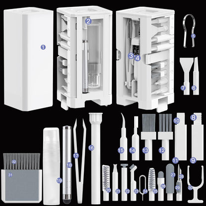 Cleaning Kit for Phone Headphone 32 in 1 Multi-Functional Electronics Cleaning Kits for Cell Phones, Computer, Monitor, Earbuds, Laptop, Camera, Lens Portable White Cleaning Kit Tool