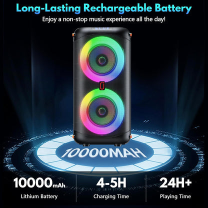 Karaoke Machine with 2 Wireless Microphones, Portable Bluetooth 5.3 Karaoke Speaker for Home Party Outdoors, PA System for Adults with Echo Adjustment/LED Lights, Support TV/USB/AUX/TF